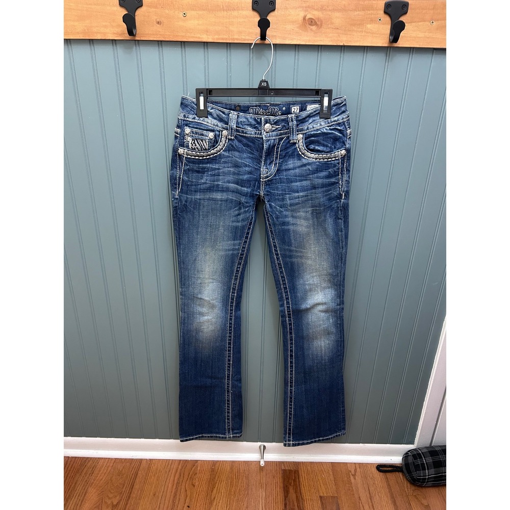 Miss Me JE8003B3L Womens Bootcut Jeans Blue Embellished Rhinestone Size 27